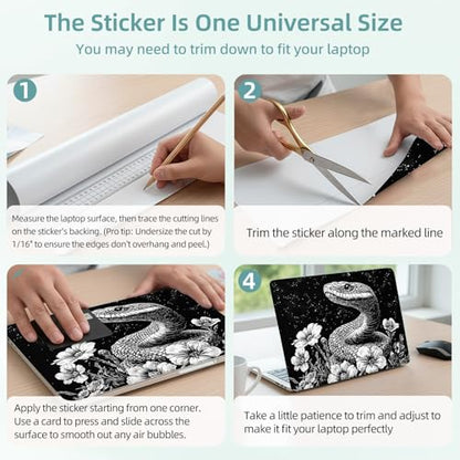 Universal Laptop Skin Decal, 3-Piece Vinyl Protector for 12 13 14 15.6" Notebook, Waterproof Anti-Scratch, Easy Trim & Bubble-Free Finish, Snake in Night Sky - color: Snake in Night Sky