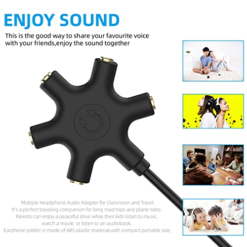 HIEbee USB A/C to Headphone Splitter, 5-Jack 3.5 mm Audio Headphone Stereo Audio Headset Adapter, Audio Earbuds Earphones Plug 5 Way 1 Male to 4 Female Splitter with 3.5mm Stereo Cable