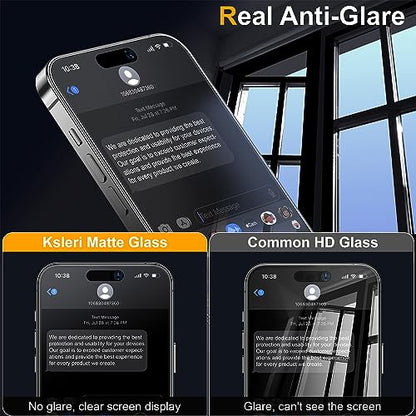 2 Pack Matte Glass Screen Protector for iPhone 15 Pro 6.1-inch 2023 with Easy Installation Frame, Anti-Glare Anti-Fingerprint, No Dazzling, 9H Tempered Glass Film, Dynamic Island Compatible
