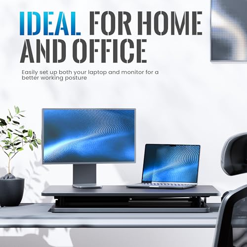 Standing Desk Converter, 25.16" × 15.75" Height Adjustable Laptop Stand for Desk, Sit Stand Monitor Stand, No Assembly Required for Home and Office Use (Black) - color: Black