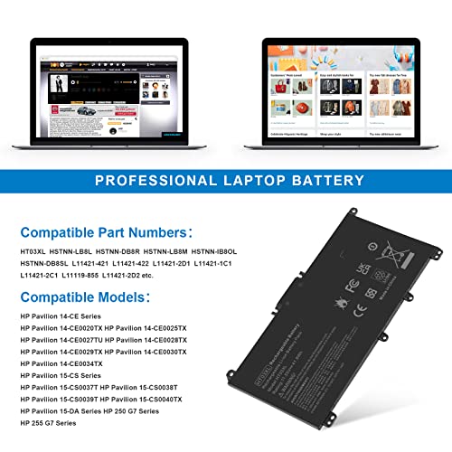 Futurebatt HT03XL L11119-855 Laptop Battery for HP 240 245 250 255 G7 340 348 G5 HP Pavilion 14-CE 14-CF 14-DF 15-CS 15-CW 15-CU 15-DA 15-DB 15-DW 17-by 17-CA HSTNN-LB8M L11421-542 - size: HT03XL 8.94, 4.96, 0.71in
