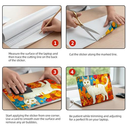 Universal Laptop Skin Sticker Decal, 12"-15.6" Aesthetic Vinyl Wrap, White Cat Psychedelic Swirls Waterproof Notebook Cover Art Protector for MacBook HP Dell Lenovo, Fits 13" 14" 15" 15.6" - color: White Cat Psychedelic Swirls