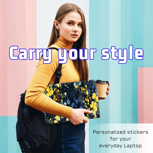 Universal Laptop Skin Sticker Decal, Compatible with MacBook HP Dell Lenovo 12"-15.6", Reusable Vinyl Notebook Cover 3PCS Set, High-Recognition Film-Gold Blue Leaf - color: Gold Blue leaf