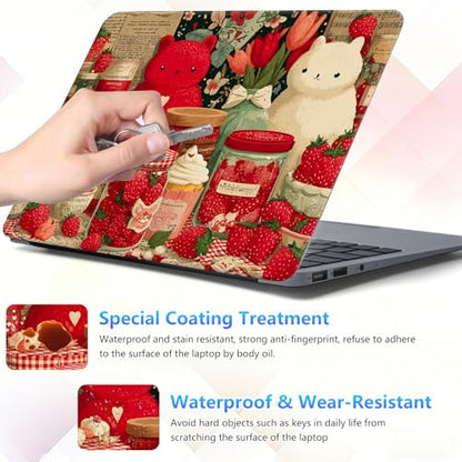 Laptop Skin Sticker Decal 15-15.6 Inch with Cute Mouse Pad, Universal Reusable Vinyl Sticker for 12.1 13 13.3 14 15.4 Inch Netbook and Notebook PC, Vibrant Strawberry Collage - color: Vibrant Strawberry Collage