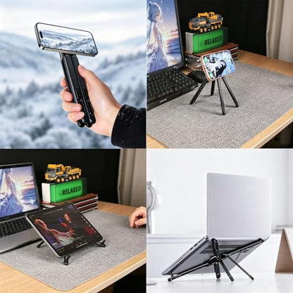 3-in-1 Magnetic Foldable Laptop Stand for Phone Tablet and Laptop | Aluminum Alloy, Die-casting,Ergonomic, 8-Level Adjustable Height, Portable, For Home Office and Travel - color: Black