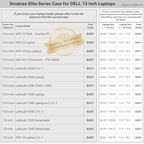 Smatree 13 inch Laptop Sleeve for DELL Latitude 5330/5340/5350, DELL Laptop Case with Accessory Pocket, YKK Zipper, Patented Sockproof Design (E411) | for 13 inch DELL Latitude 5330/5340/5350,DELL Laptop Case with Accessory Pocket,YKK Zipper,Patented Sock
