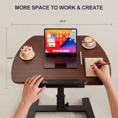 ROMOON Folding Standing Desk with Wheels: No-Assembly, Height Adjustable | Portable Sit-Stand Laptop Cart with Tilt Top, Rolling Computer Table for Home Office, Sofa, Bedroom and Small Spaces, Walnut - color: Walnut