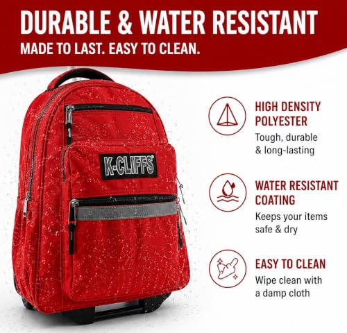Heavy Duty Rolling Backpack School Bookbag with Wheels Deluxe Wheeled Daypack - color: Red