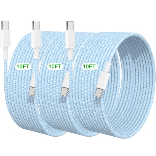 USB C to C Charging Cable 10 FT for iPhone 17 16 15 Charger Cord,Long Apple Braided C to C Cable Fast Charging for iPhone Air 17 16 Pro Max/15 Pro/16 Plus/16e/15,MacBook Pro,iPad 11/10 inch-Blue - color: Blue, size: 10FT+10FT+10FT