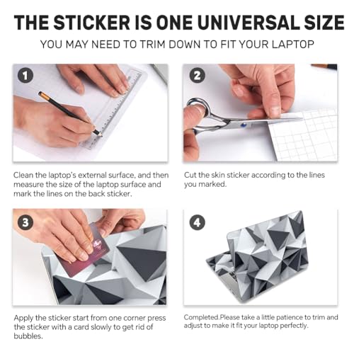 3Pcs White Geometric Laptop Skin Sticker Universal Removable Vinyl Stickers Fits for 12.1 13 14 15.6 16 Inch Waterproof Notebook Decal Cover Gift - color: white and silver