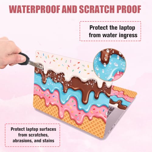 PLIGREAT 15 Inches Laptop Decal Sticker Skin Cover, Ice Cream Design Laptop Sticker Decals Fits 12" to 15" Laptops Universal Waterproof Removable, Yellow Pink - color: Yellow Pink
