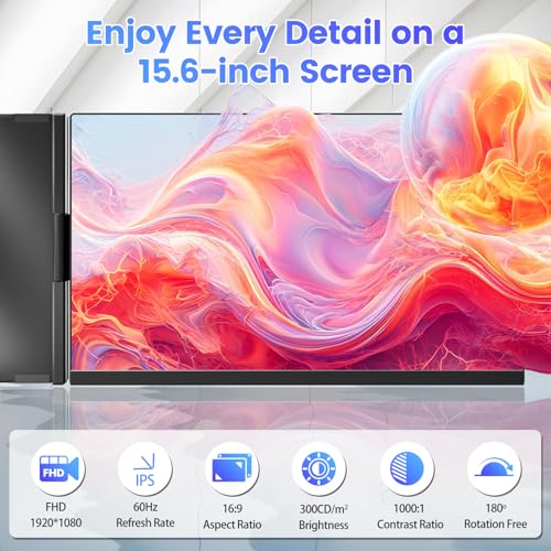 Teamgee 15.6" Laptop Screen Extender, Slim & Lightweight Portable Monitor for Laptop (Fits 13-17"), Full HD IPS, 360° Rotating Stand, USB-C Plug & Play, RGB Lighting, Thin Bezels - size: Dual 15.6"
