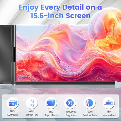 Teamgee 15.6" Laptop Screen Extender, Slim & Lightweight Portable Monitor for Laptop (Fits 13-17"), Full HD IPS, 360° Rotating Stand, USB-C Plug & Play, RGB Lighting, Thin Bezels - size: Dual 15.6"