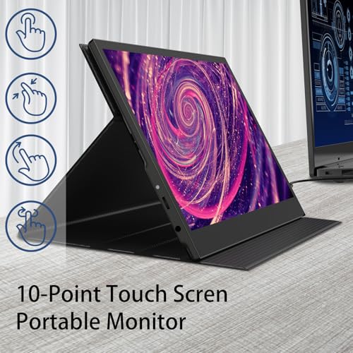 13.3" Touchscreen Portable Monitor, 1080P FHD IPS Display, USB-C & HDMI Plug-and-Play, Dual Speakers, Smart Cover & VESA Mount, External Monitor for Laptop, PC, Smartphone & Game Consoles
