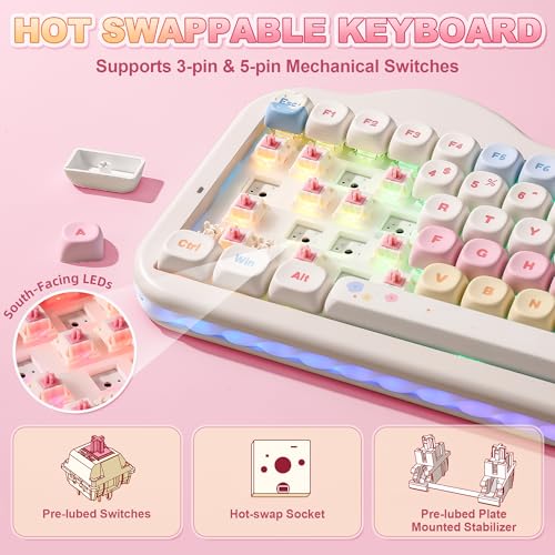 YUNZII C75 Cute 75% Wireless Mechanical Keyboard (Beige, Candy Switch) | Creamy Cake Keyboard, BT5.0/2.4G/USB-C, Hot-Swap, NKRO, PBT MOA Keycaps,5500mAh RGB Gasket Mount for Mac/Win/Gaming/Office - color: Beige, size: Candy Switch