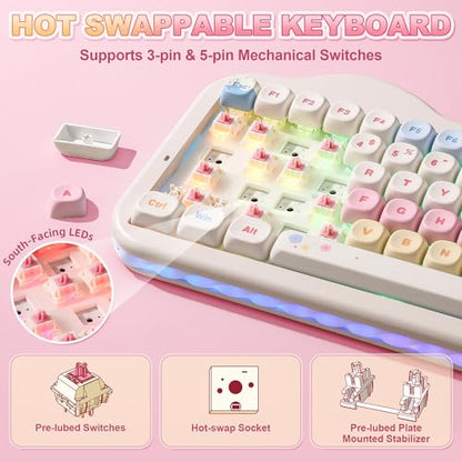 YUNZII C75 Cute 75% Wireless Mechanical Keyboard (Beige, Candy Switch) | Creamy Cake Keyboard, BT5.0/2.4G/USB-C, Hot-Swap, NKRO, PBT MOA Keycaps,5500mAh RGB Gasket Mount for Mac/Win/Gaming/Office - color: Beige, size: Candy Switch