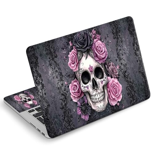 Universal Laptop Skin Sticker Decal, Compatible with MacBook HP Dell Lenovo 12"-15.6", Reusable Vinyl Notebook Cover 3PCS Set, High-Recognition Film-Pink Black Rose Skull - color: Pink Black Rose Skull