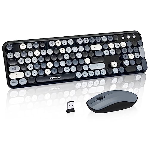 Wireless Keyboard and Mouse Combo, 105 Keys Full-Sized 2.4 GHz Round Keycap Colorful Keyboards, USB Receiver Plug and Play, for Windows, Mac, PC, Laptop, Desktop (Grey Colorful) - color: Grey colorful