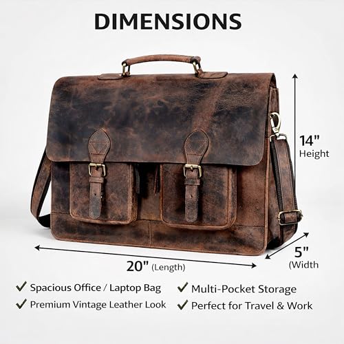 cuero Retro Brown Laptop Messenger Bag Office Briefcase Crossbody Travel Bag For Men And Women Bag Office Laptop Bag - size: 20 inch laptop bag