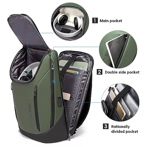 BANGE Business Smart Backpack Waterproof fit 15.6 Inch Laptop Backpack with USB Charging Port,Travel Durable Backpack - color: Green