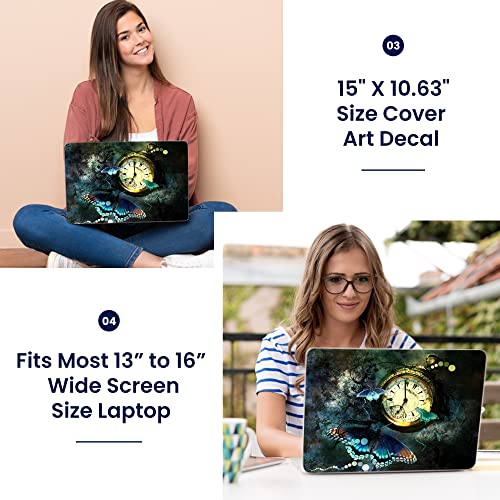 LSS 15 15.6 inch Laptop Notebook Skin Sticker Cover Art Decal Fits 13.3" 14" 15.6" 16" HP Dell Lenovo Apple Asus Acer Compaq (Free 2 Wrist Pad Included) Clock Butterfly - color: Clock Butterfly, size: 13" - 16"