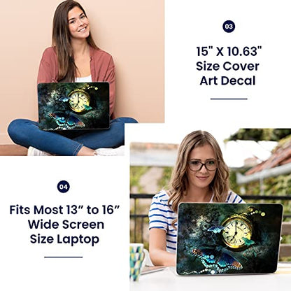 LSS 15 15.6 inch Laptop Notebook Skin Sticker Cover Art Decal Fits 13.3" 14" 15.6" 16" HP Dell Lenovo Apple Asus Acer Compaq (Free 2 Wrist Pad Included) Clock Butterfly - color: Clock Butterfly, size: 13" - 16"