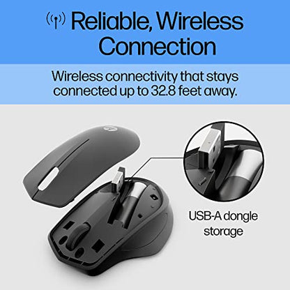HP 280 Silent Wireless Mouse - Ergonomic, Right-Handed Design - 2.4GHz USB Wireless Connection - Multi-Surface Technology, 1600 DPI Optical Sensor - Win, Chrome, Mac OS - Up to 18-Month Battery Life - style: Silent Ergo