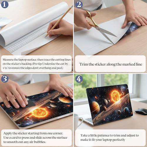 Universal Laptop Skin Sticker Decal,15.6 Inch Laptop Vinyl Cover for 13" 14" 15.6" Laptop,Scratch-Resistant Waterproof Protector Wrap,Reusable with Wrist Pads,Solar System Planets - color: Solar System Planets
