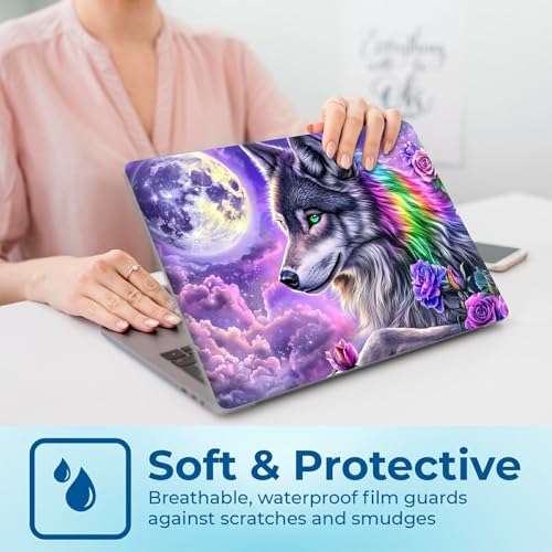 Reusable Universal Laptop Skin Sticker, Cut to Fit for 11.6–15.6 Inch Laptops, Waterproof Protective Film, No-Residue - Moon Flower Wolf - color: Moon flower Wolf