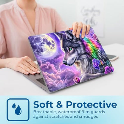 Reusable Universal Laptop Skin Sticker, Cut to Fit for 11.6–15.6 Inch Laptops, Waterproof Protective Film, No-Residue - Moon Flower Wolf - color: Moon flower Wolf