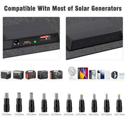 SOKIOVOLA 60W Portable Solar Panels NextGen Foldable Solar Panel Charger Kit 25% Efficiency with DC USB-C USB-A Output ETFE IP68 Waterproof Solar Panel for Travel Outdoor Camping RV Trip - color: 60 Gray