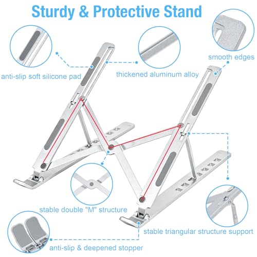 Marte Vanci Laptop Stand for Desk, Portable Computer Riser with 7 Adjustable Angles, Foldable Notebook Holder Ergonomic Ventilated Cooling Aluminum Computer Stand for Laptops Tablets up to 16” Silver - color: Silver