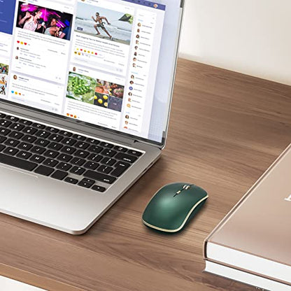 JOYACCESS 2.4G Slim Wireless Silent Mouse, Portable Wireless Computer Mouse with 5 Adjustable DPI Levels, USB Mice for Desktop, Notebook, MacBook, Chromebook, PC (Green) - color: Green