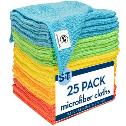 S&T INC. Microfiber Cleaning Cloth, 25 Pack, 11.5" x 11.5" | Bulk Cleaning Cloth for Home and Car, Reusable and Multi-Purpose Cleaning Rags, Machine Washable - size: 25 Pack
