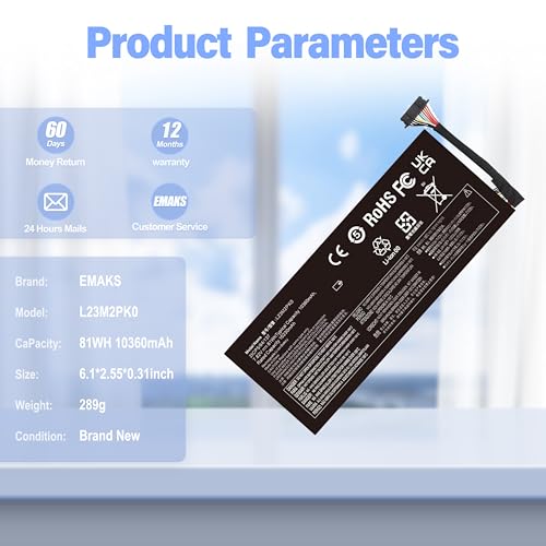 L23M2PK0 Upgrade 81Wh Battery for Legion Go 1 2 8APU1 AMD Handheld L23B2PK0 | for L23D2PK0 L23C2PK0 L23L2PK0 5B11M36298 5B11M36299 5B11M36296 SB11M36297 7.82V
