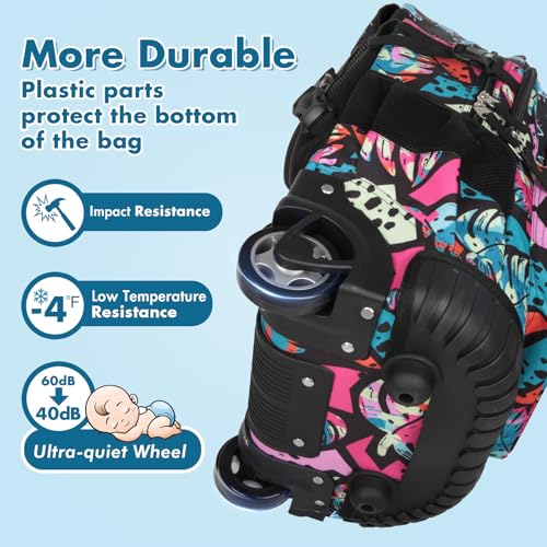 Tilami Rolling Backpack & Lunch bag for Kids 19 Inch Wheeled Bookbag for Boys & Girls for School & Travel,Arts Pink - color: Arts Pink