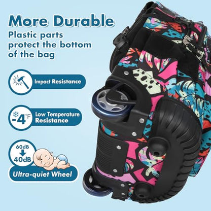 Tilami Rolling Backpack & Lunch bag for Kids 19 Inch Wheeled Bookbag for Boys & Girls for School & Travel,Arts Pink - color: Arts Pink