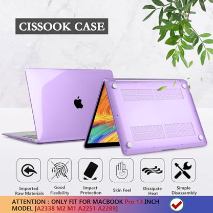 CISSOOK Cover for MacBook Pro 13 Inch Case Purple 2025-2020 Release | 4in1 Set Plastic Hard Shell Case with Keyboard Cover for Pro 13 M1 M2 A2251 A2289 A2338 - Purple - color: Purple