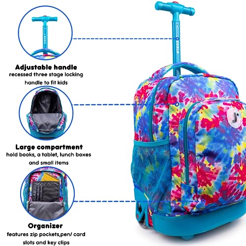 J World Sunny Rolling Backpack for Kids. Roller Bag With Wheels, Tie Dye - color: Tie Dye