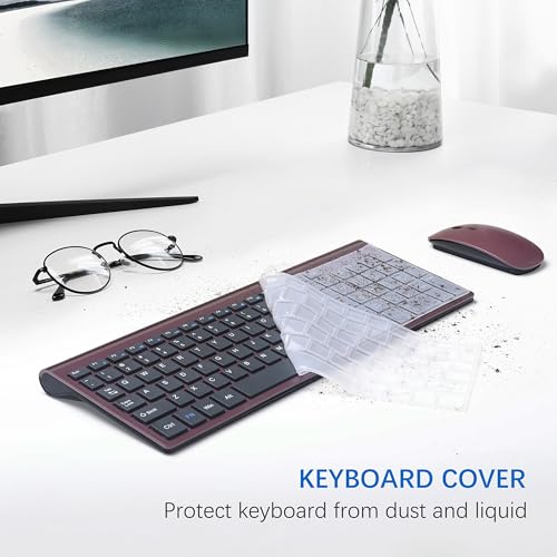 Wireless Keyboard and Mouse Ultra Slim Combo, TopMate 2.4G Silent Compact USB 2400DPI Mouse and Scissor Switch Keyboard Set with Cover, Batteries Included, for PC/Laptop/Windows/Mac - Wine Black - color: Wine Black