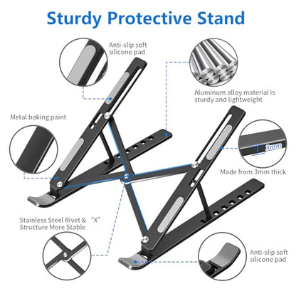 Laptop Stand for Desk, Aluminum Metal MacBook Stand, Computer Riser for Desk, Portable Foldable Adjustable Notebook Holder, Compatible with 10-15.6 Inch Laptops, iPad, Black. - color: Black