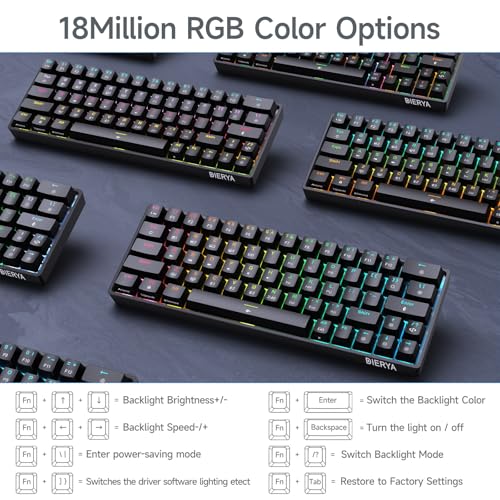 DIERYA DK63 60% Wireless Mechanical Gaming Keyboard | Bluetooth/2.4G/Wired Keyboard | RGB Backlit Compact 63 Keys Mini Office Keyboard | with Blue Switch | for Windows Laptop PC Gamer Typist-Black - style: Black/Blue Switches