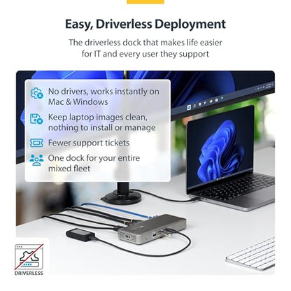 StarTech Driverless USB4 Dock, Dual 4K 144Hz for Mac and Windows, 100W | Universal USB-C dock, M4 and M5 MacBook, Plug-and-play, Single 8K 60Hz DisplayPort, 2.5GbE, Lock slot