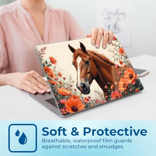 Reusable Universal Laptop Skin Sticker, Cut to Fit for 11.6–15.6 Inch Laptops, Waterproof Protective Film, No-Residue - Horse with Flowers - color: Horse with Flowers