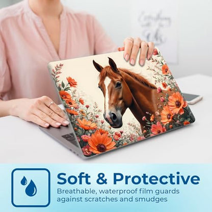 Reusable Universal Laptop Skin Sticker, Cut to Fit for 11.6–15.6 Inch Laptops, Waterproof Protective Film, No-Residue - Horse with Flowers - color: Horse with Flowers