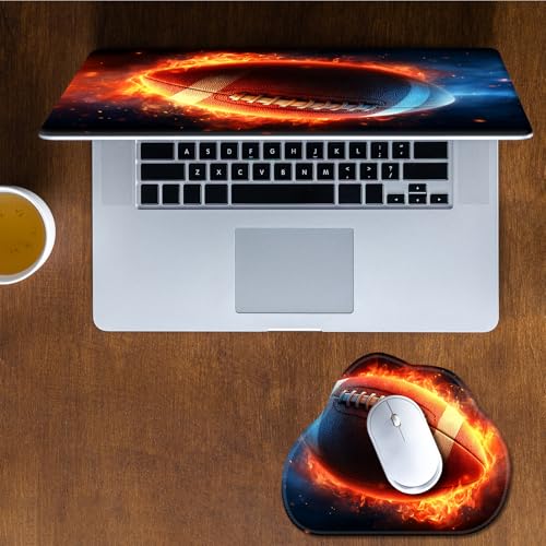 Laptop Skin Sticker Decal 15-15.6 Inch with Cute Mouse Pad, Universal Reusable Vinyl Sticker for 12.1 13 13.3 14 15.4 Inch Netbook and Notebook PC, Football Fire Art - color: Football Fire Art