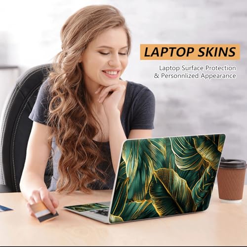 Laptop Skin Sticker for 12.1”-15.6“ Laptops (Fits 13”, 13.3”, 14”, 15”, 15.4”) | Protective Universal Reusable Vinyl Art Decal Cover | Waterproof & Scratch-Resistant-Gold Green Tropical Leaf - color: Gold Green Tropical Leaf