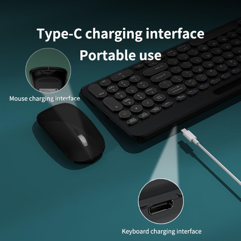 Wireless Keyboard and Mouse Combo with Phone Tablet Holder, Rechargeable Dual-Mode (Bluetooth 5.0 and 3.0 +2.4G) Multi-Device Silent Mouse for Windows, iPad, Tablet, MacOS,iOS,Android(Black) - color: Black