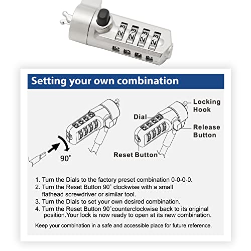 ACT Laptop Lock Security Cable 2m, Password Protection 4 Digit Combination Lock, Wedge Slot Notebook Lock, Swivel Lock Head, Laptop Lock Dell, Portable Anti-Theft Cable - AC9035 - style: combination lock