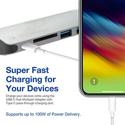Verbatim 6-in-1 USB C Hub w/Dongle - USB Hub for Laptop w/ 2 USB 3.0, SD Card Reader, 4K HDMI, Ethernet, Compact & Portable USB-C Hub - color: 6 in 1 Hub Dongle